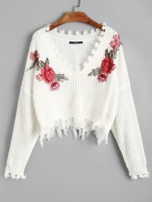 Floral Embroidered Pullover Sweater 